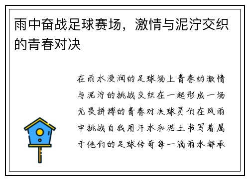 雨中奋战足球赛场，激情与泥泞交织的青春对决