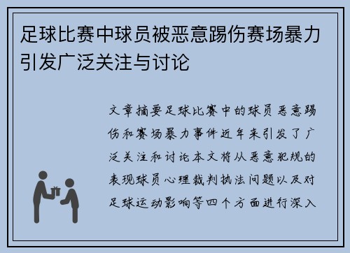 足球比赛中球员被恶意踢伤赛场暴力引发广泛关注与讨论
