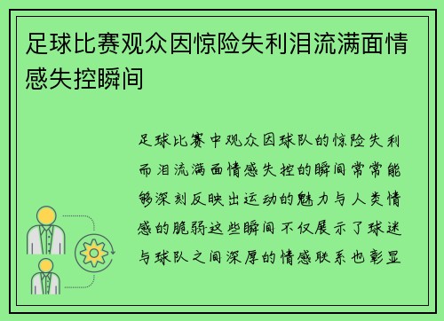 足球比赛观众因惊险失利泪流满面情感失控瞬间
