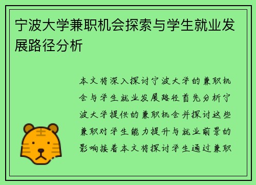 宁波大学兼职机会探索与学生就业发展路径分析
